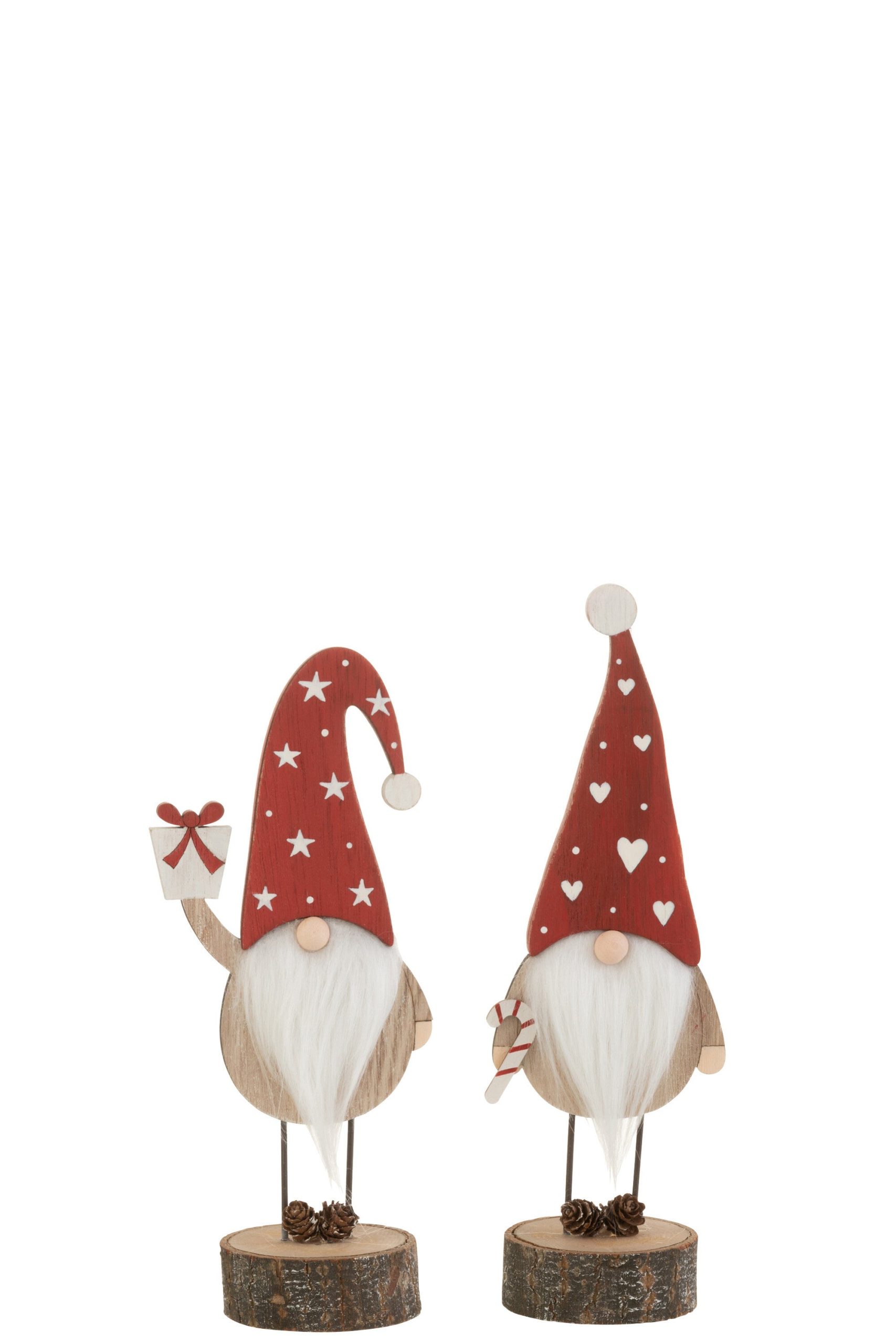 J-Line figuur Kerstman Op Voet Hoed Hart/Ster - hout - rood/wit - smal
