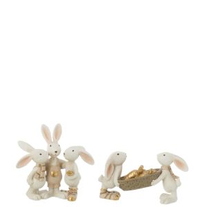 J-Line figuur Konijn Wortels + Knuffel – polyresin – mix – 2 stuks