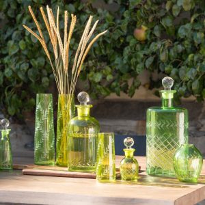 J-Line vaas Bladeren – glas – groen – large – 2 stuks – 24 cm hoog
