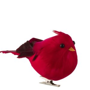 J-Line vogels met clip – polyfoam/veren – donkerrood – large – 6 stuks
