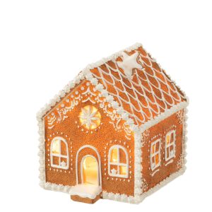 J-Line decoratie Huis Peperkoek Vierkant Ster – polyresin – bruin – me