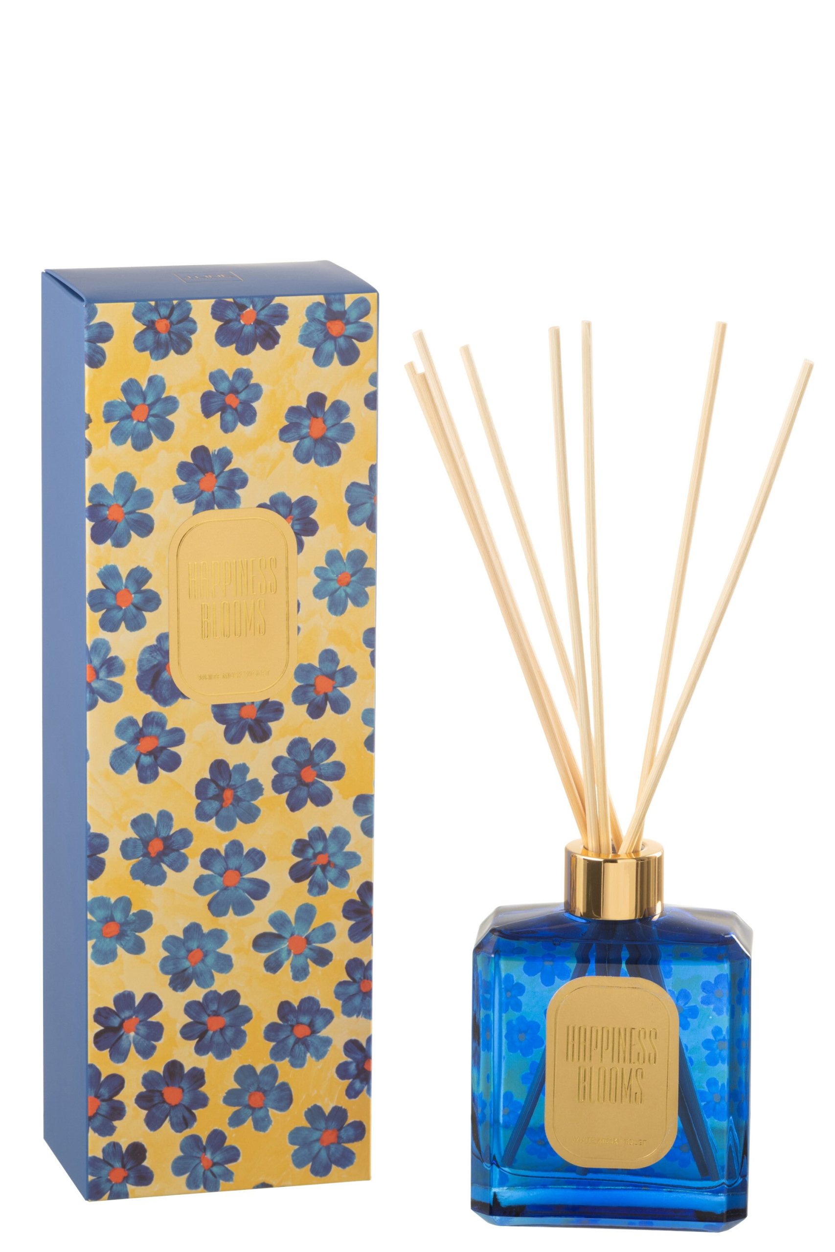 J-Line geurstokjes Hapiness Blooms - White Musk Violet - glas - blauw/