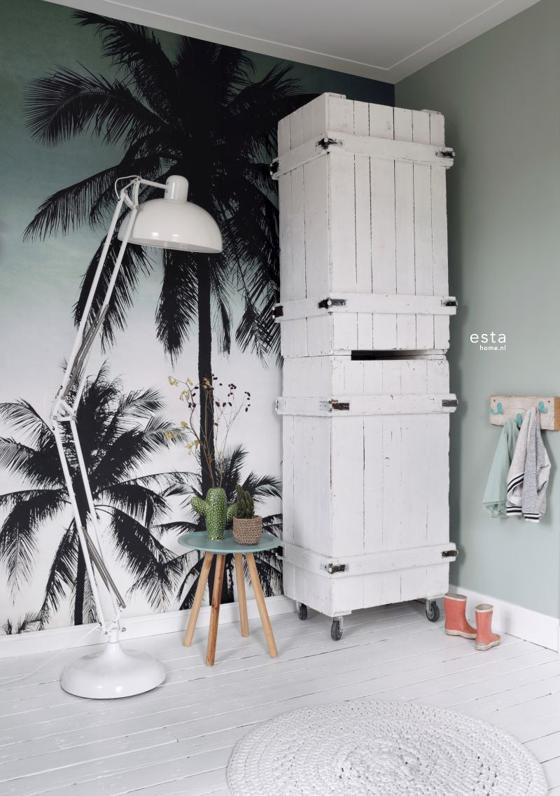 ESTAhome fotobehang palmbomen petrolgroen - 186 x 279 cm - 158899