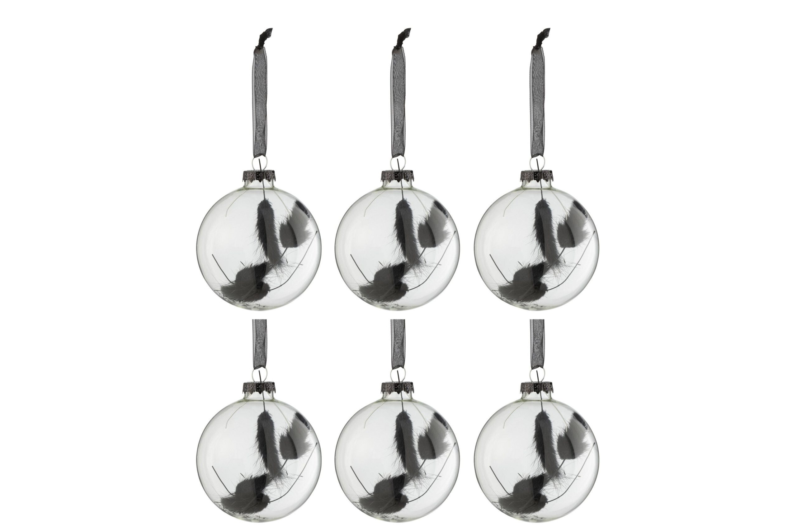 J-Line kerstbal Rond Gedroogde Hazenstaart - glas - zwat - small - doo