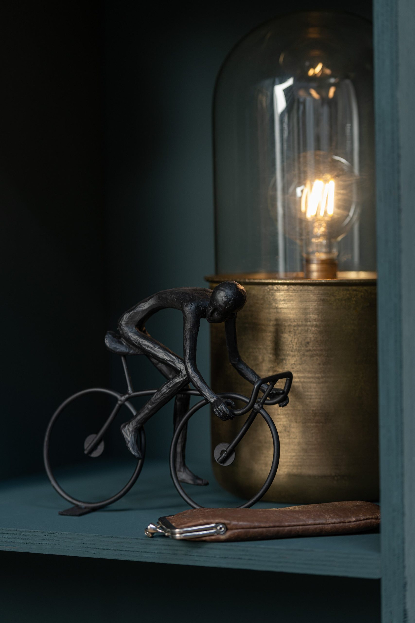 J-Line decoratie Fietsers - polyresin/metaal - zwart - large - 6 stuks