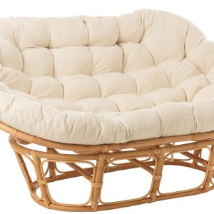 J-Line zetel Roni+ kussen – jute/textiel – naturel/wit