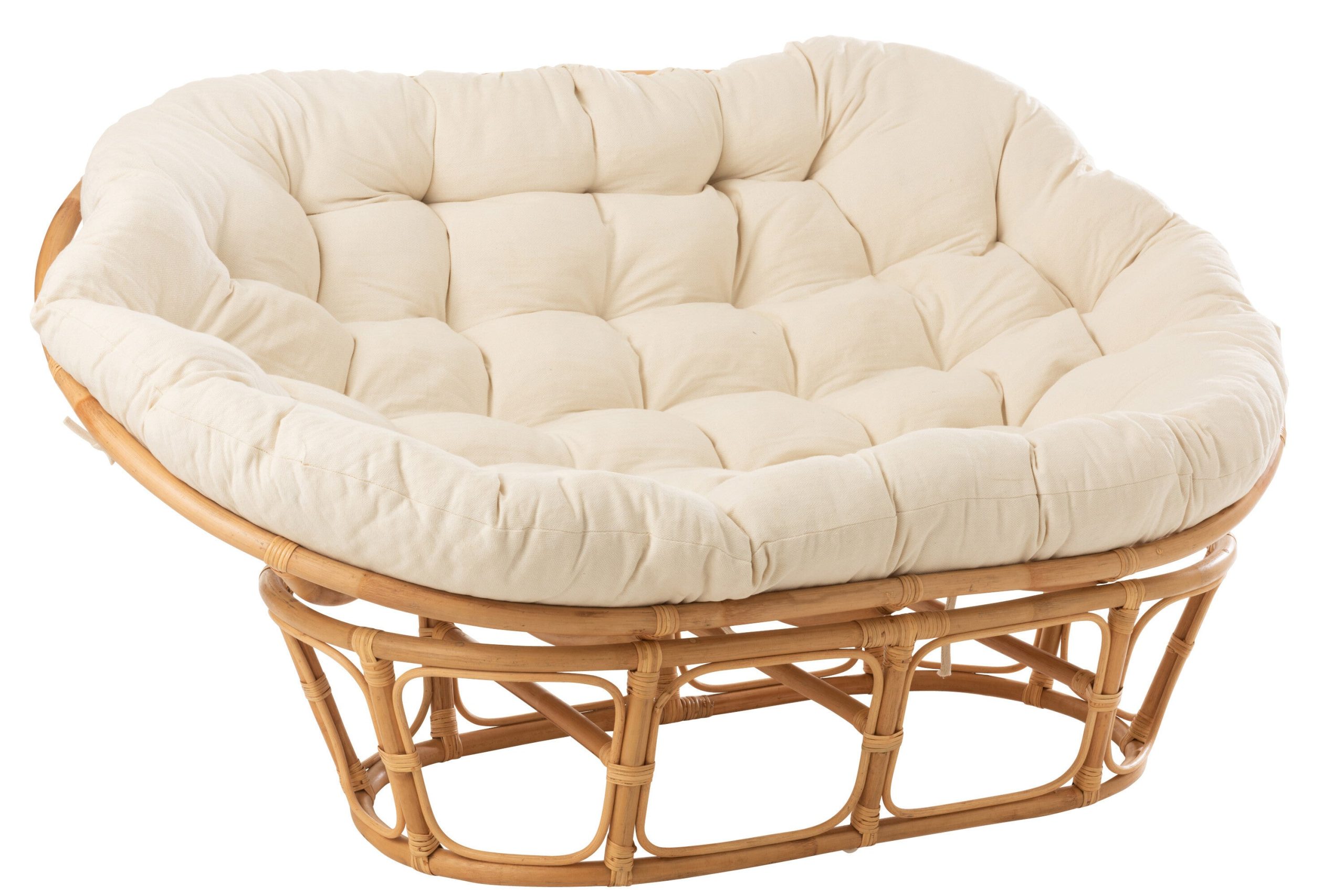 J-Line zetel Roni+ kussen - jute/textiel - naturel/wit