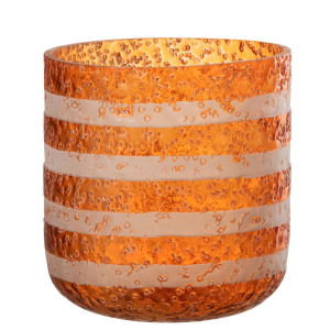 J-Line windlicht Strepen – glas – oranje/wit – large J-Line windlicht Strepen – glas – oranje/wit – large