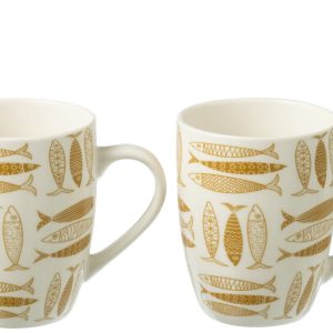 J-Line mok Vis – keramiek – bruin – doos van 2