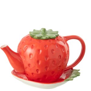 J-Line theepot Aardbei Dolomiet – keramiek – rood