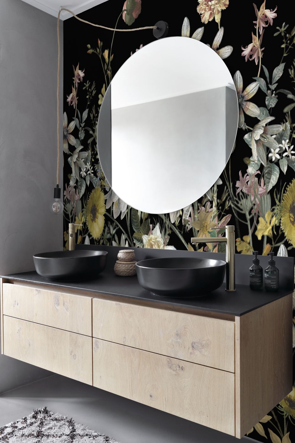 ESTAhome fotobehang veldbloemen multicolor op zwart - 150 x 279 cm - 1