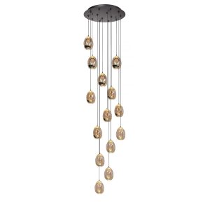 Highlight hanglamp Golden – 14 lichts – 50 x 350 cm – amber zwart Highlight hanglamp Golden – 14 lichts – 50 x 350 cm – amber zwart