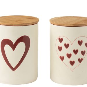 J-Line voorraadpot – porselein – wit/rood – large – 2 stuks