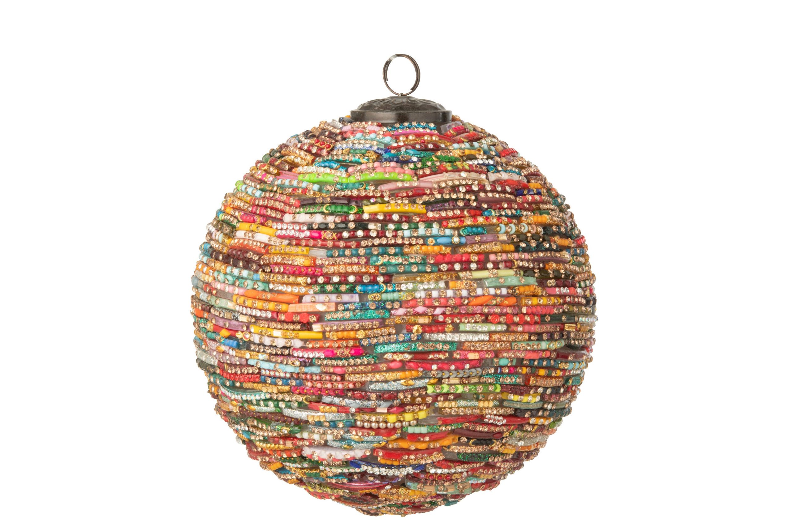 J-Line kerstbal Kralen - glas - rood/goud - large