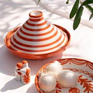 J-Line tajine Granada Stripes – keramiek – wit/blauw