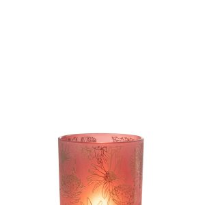 J-Line windlicht bloemen – glas – mat rood/goud – medium