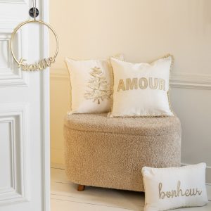 J-Line kussen Bonheur – textiel – wit/goud