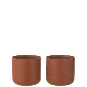 J-Line bloempot Gen – keramiek – bruin – small – 2 stuks – Ø 13.5 cm