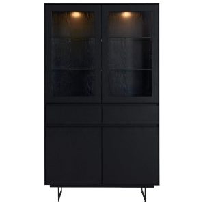 Furnhouse vitrinekast Tokyo – Zwart – MDF, zwart eikenfineer – 45x110x Furnhouse vitrinekast Tokyo – Zwart – MDF, zwart eikenfineer – 45x110x