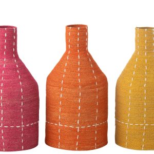 J-Line vaas Strepen – riet – roze/oranje/geel – 3 stuks – 50 cm hoog