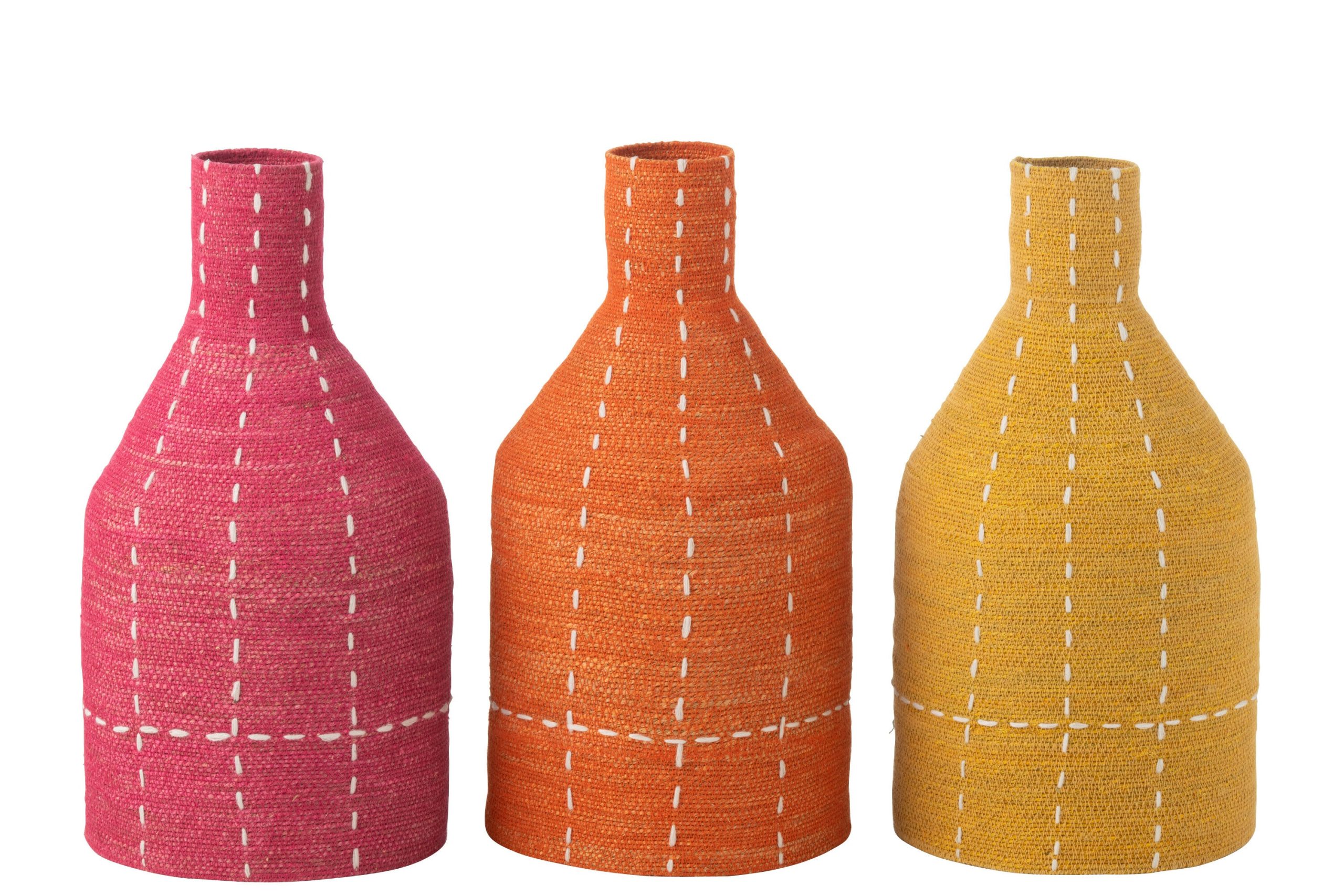 J-Line vaas Strepen - riet - roze/oranje/geel - 3 stuks - 50 cm hoog