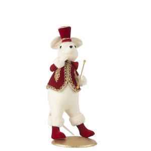 J-Line figuur Muis Majorette Staand – polyfoam/textiel – rood/goud