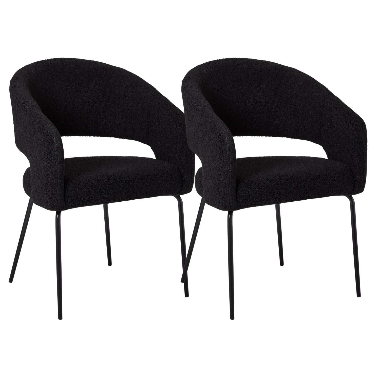 Furnhouse eetkamerstoelen armleuning Natalie - Zwart - Stof (Bouclé) -