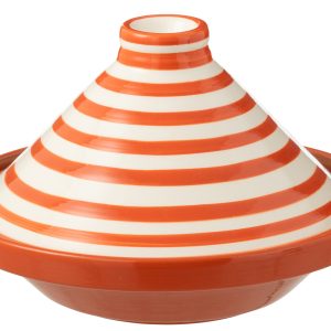J-Line tajine Granada Stripes – keramiek – wit/oranje