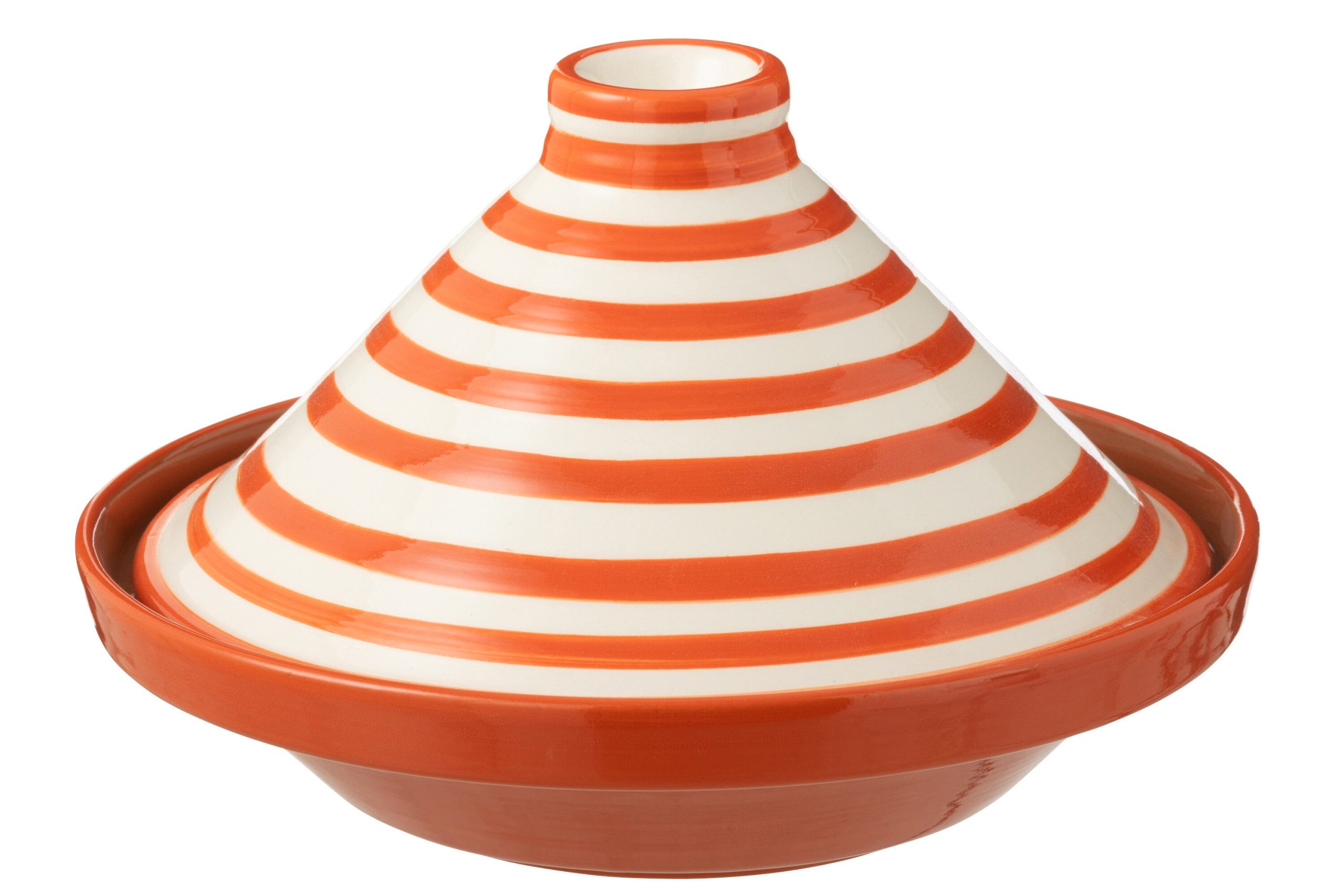 J-Line tajine Granada Stripes - keramiek - wit/oranje