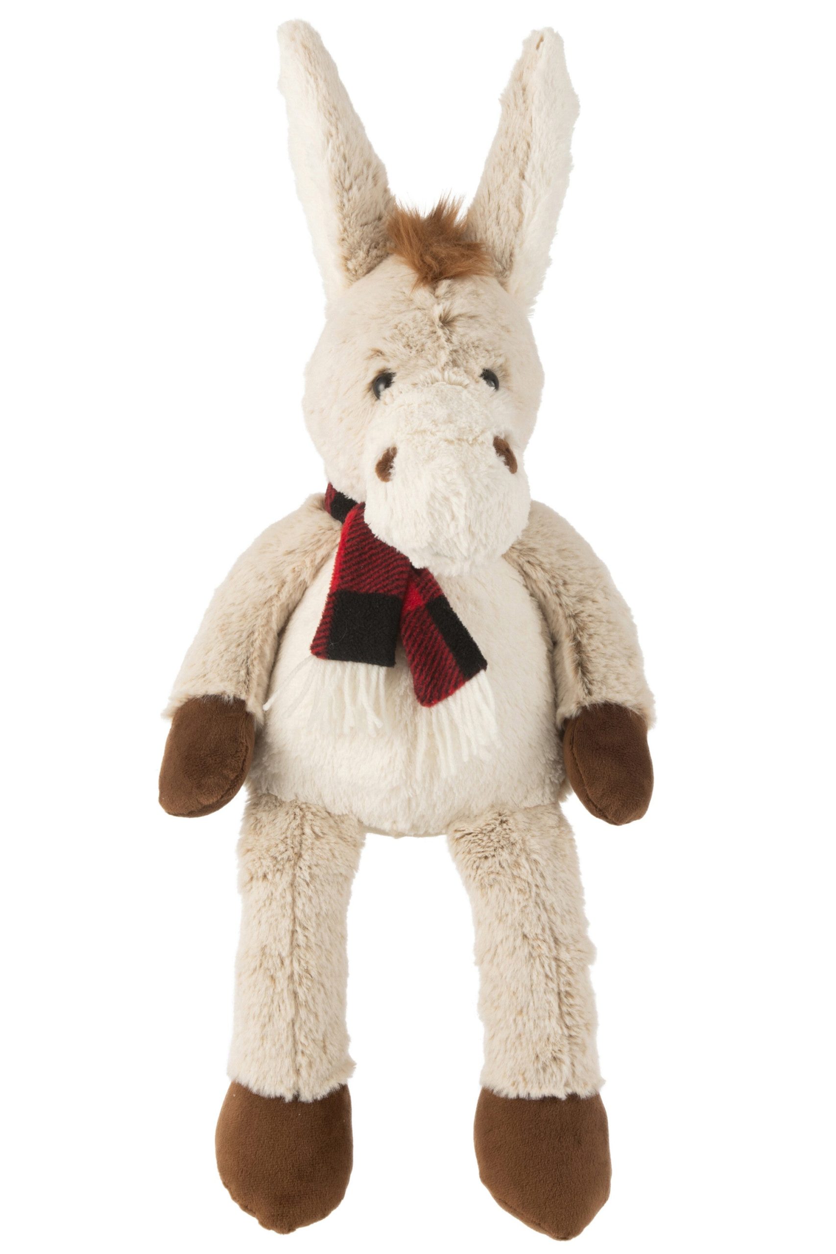 J-Line knuffel Ezel + Sjaal - polyester - beige/bruin - large