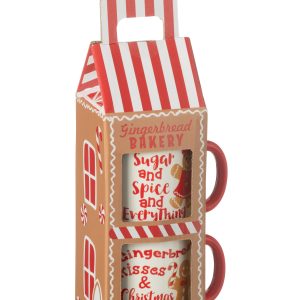 J-Line mok Kerst – keramiek – rood – giftbox van 2 stuks