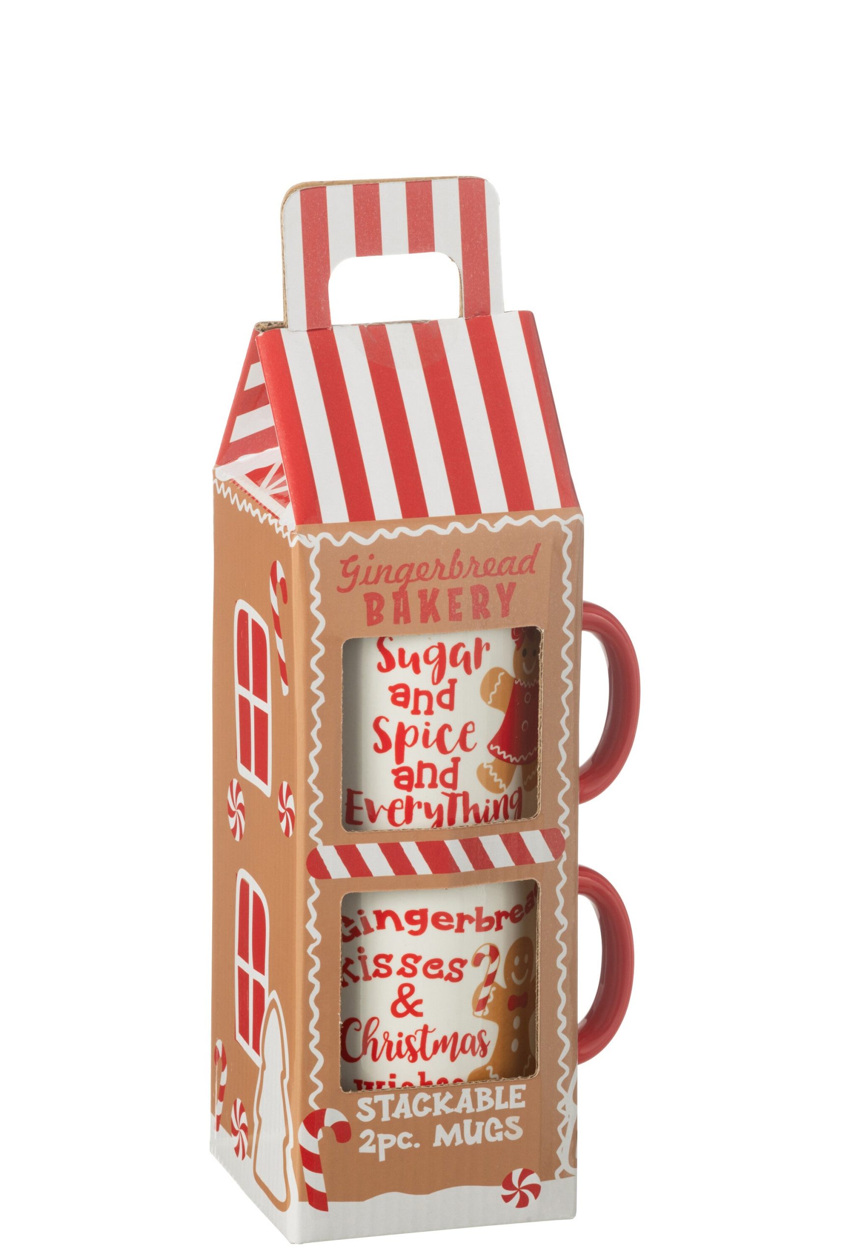 J-Line mok Kerst - keramiek - rood - giftbox van 2 stuks