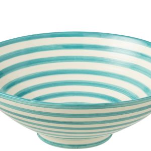 J-Line kom Lebrillo Granada Stripes – keramiek – wit/aqua