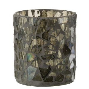 J-Line kaarshouder Mozaiek – glas – grijs/groen – small – 2 stuks