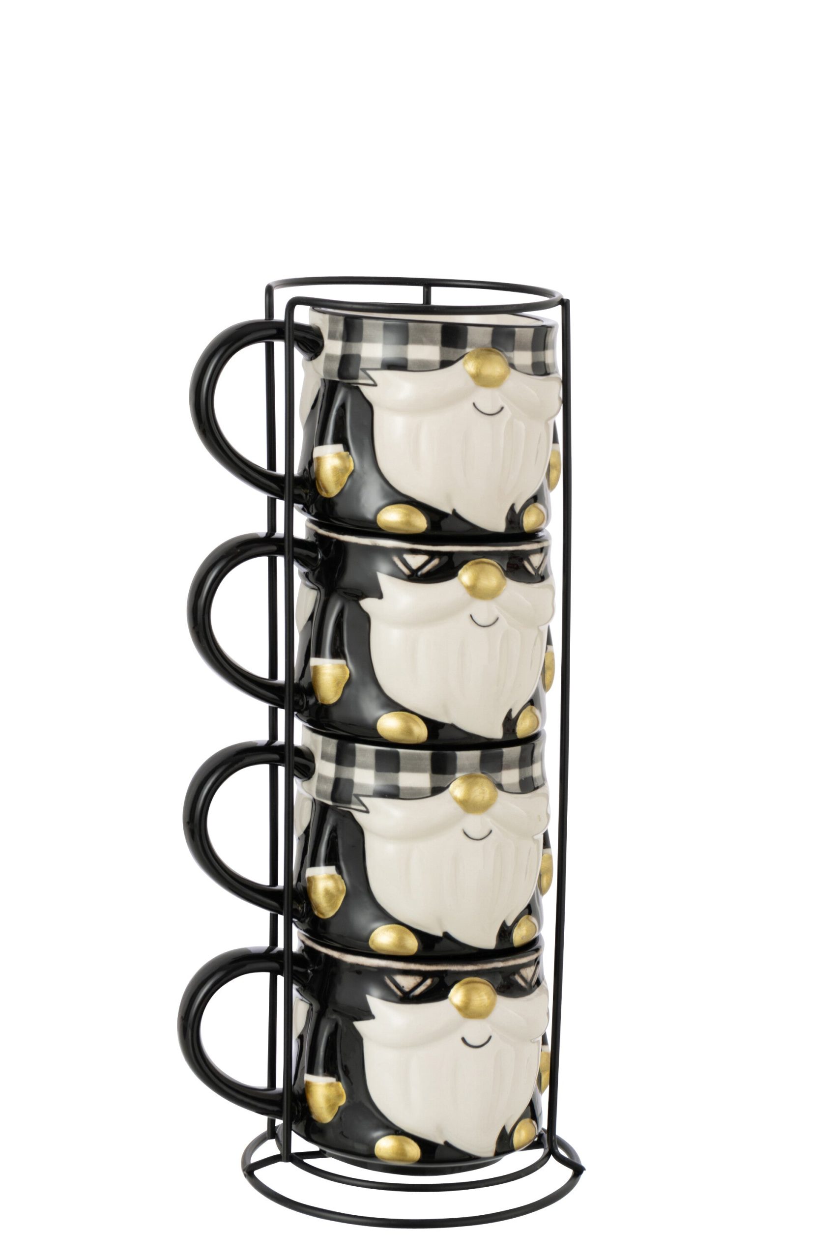 J-Line mok Kerstman Dolomiet - keramiek - zwart/wit - doos van 4