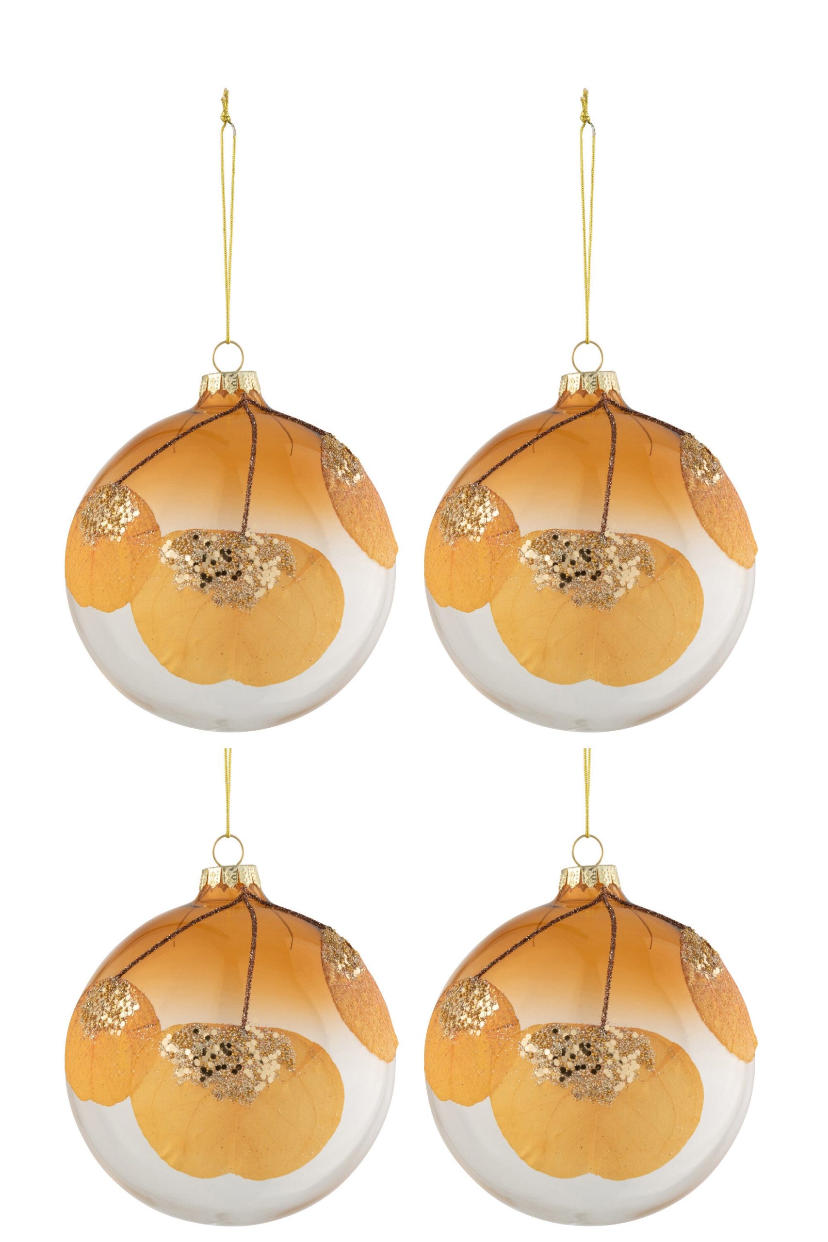 J-Line kerstbal Gedroogd Blad Glitter - glas - transparant/oker - medi