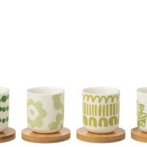 J-Line kop + schoteltje – bamboe/keramiek – groen – doos van 4
