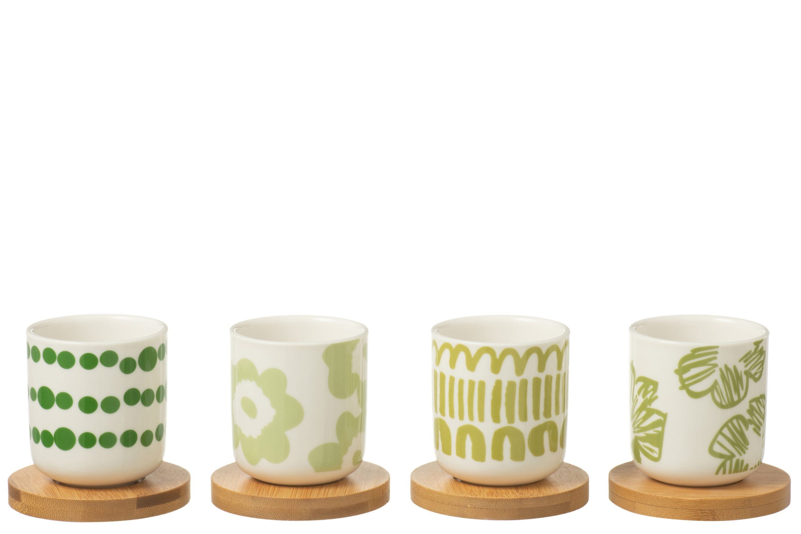 J-Line kop + schoteltje - bamboe/keramiek - groen - doos van 4