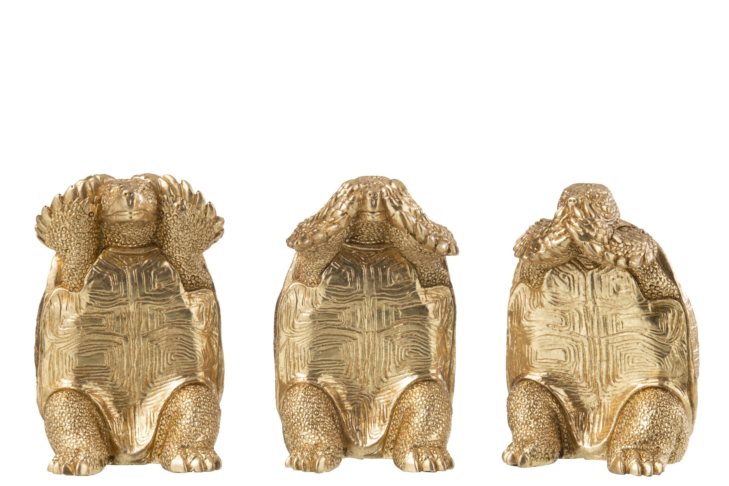 J-Line figuur Schildpad Zien/Horen/Zwijgen - polyresin - goud - 3 stuk