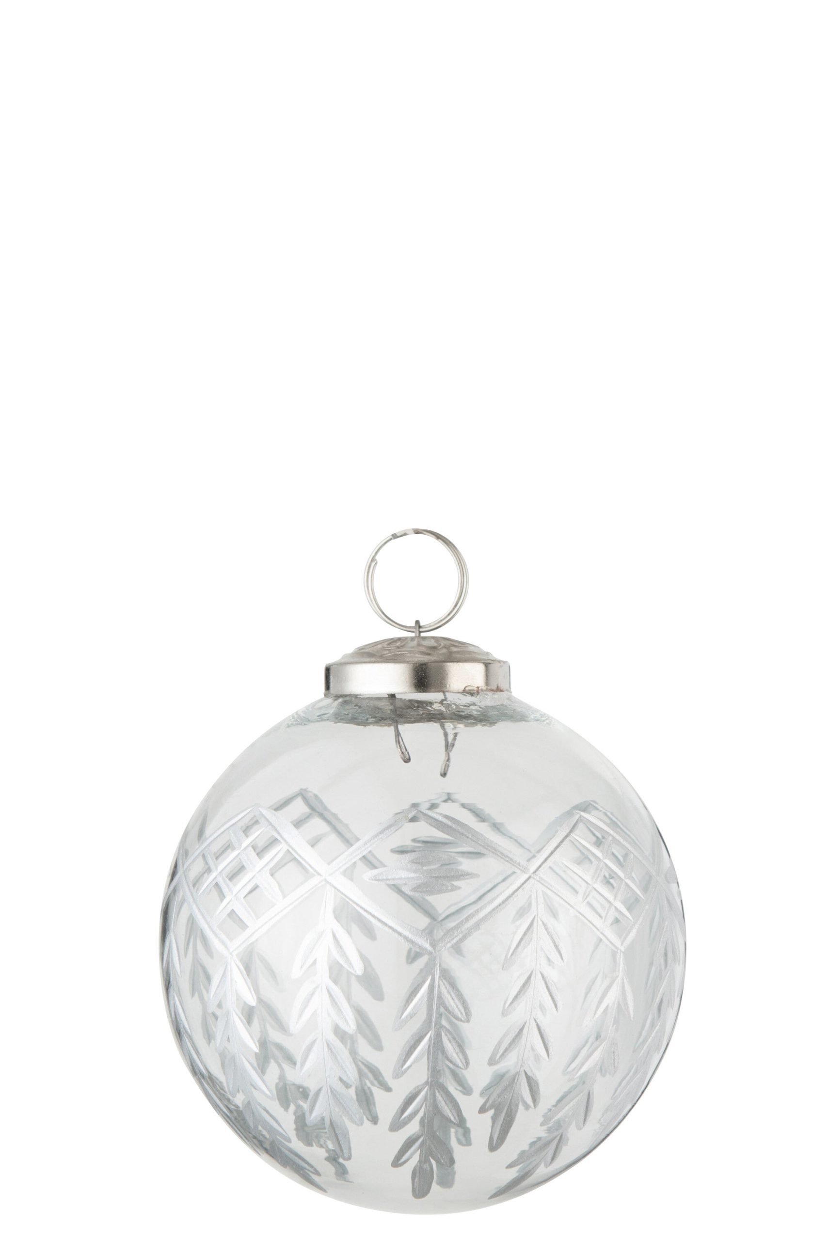 J-Line kerstbal Streep - glas - transparant/zilver - small - 6 stuks