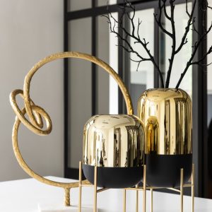 J-Line windlicht Op Voet – kaarshouder – glas – zwart/goud – small J-Line windlicht Op Voet – kaarshouder – glas – zwart/goud – small