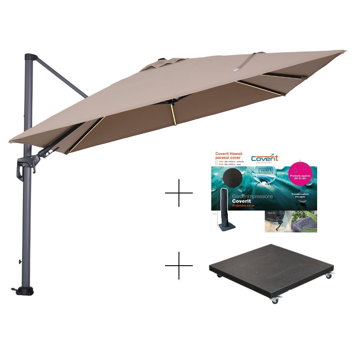 Garden Impressions Hawaii Lumen parasolset 300x300 LED verlichting tau
