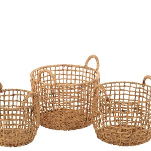J-Line mand Rond Open Waterhyacint – jute – naturel – 3 stuks J-Line mand Rond Open Waterhyacint – jute – naturel – 3 stuks