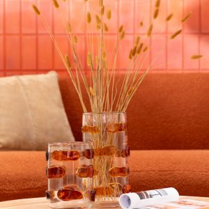J-Line vaas Pebbles – glas – amber/transparant – small – Ø 17 cm
