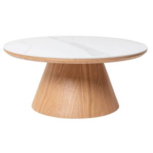 Giga Meubel Salontafel Alba – Rond Naturel Hout/Keramisch – 80x80x35cm