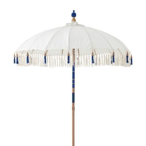 J-Line parasol Flavie – hout/katoen – ecru/blauw