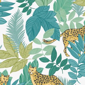 Envy Vliesbehang – Cheetin Day – Blauw/Groen/Wit – 10mx52cm Envy Vliesbehang – Cheetin Day – Blauw/Groen/Wit – 10mx52cm