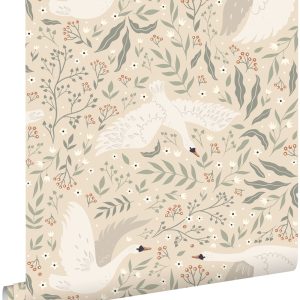 ESTAhome behang zwanen beige, wit en vergrijsd groen – 53 cm x 10.05 m ESTAhome behang zwanen beige, wit en vergrijsd groen – 53 cm x 10.05 m