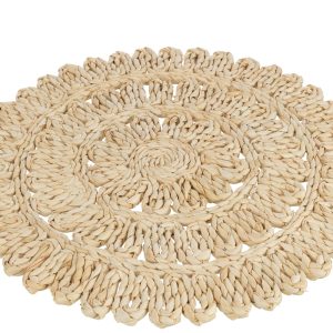 J-Line placemat Rond Bloem + Cirkels – jute – naturel – 6 stuks