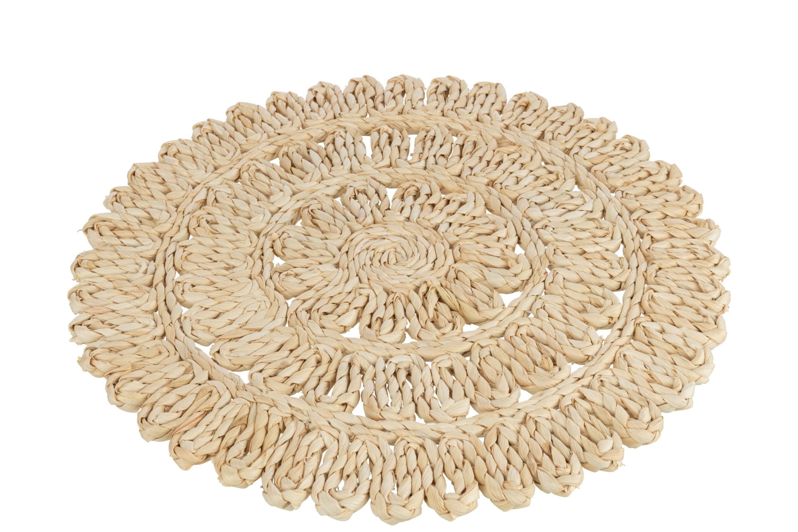 J-Line placemat Rond Bloem + Cirkels - jute - naturel - 6 stuks